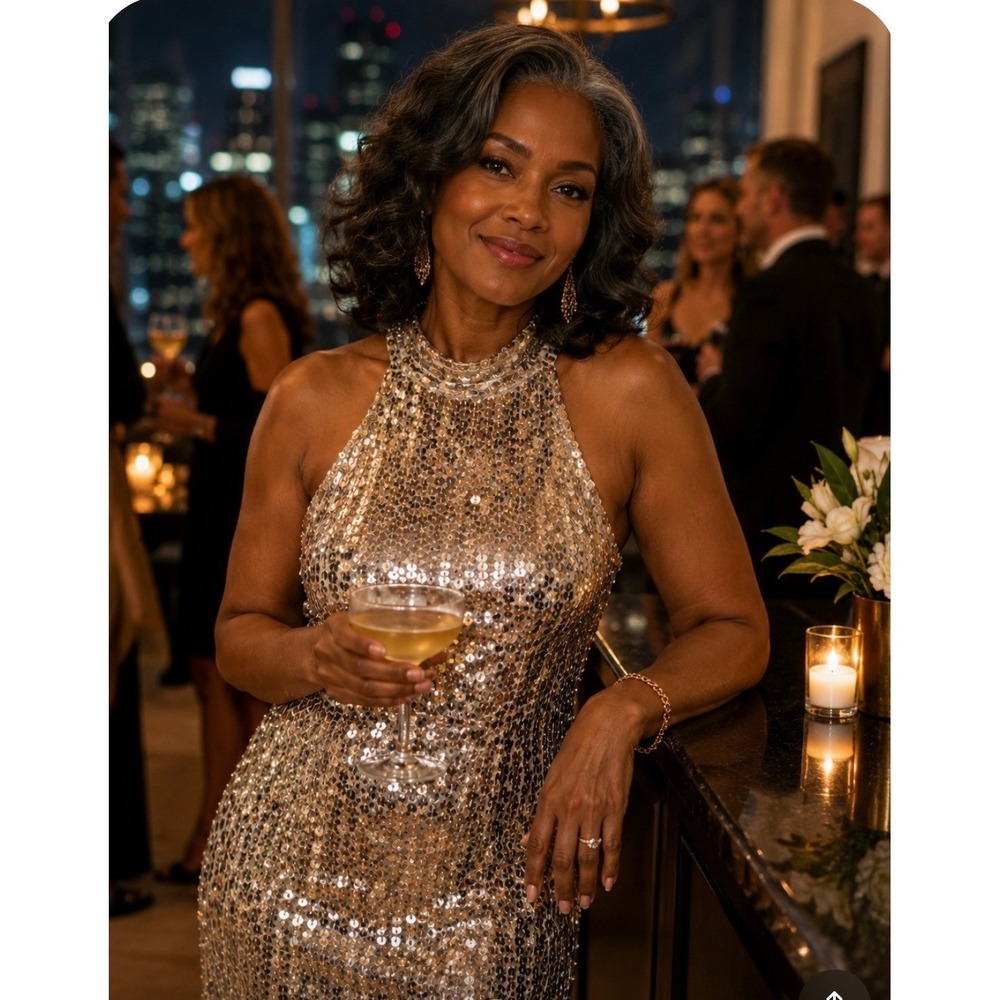 Nite line Lim Choi vintage silver sequins halter sleeveless cocktail dress